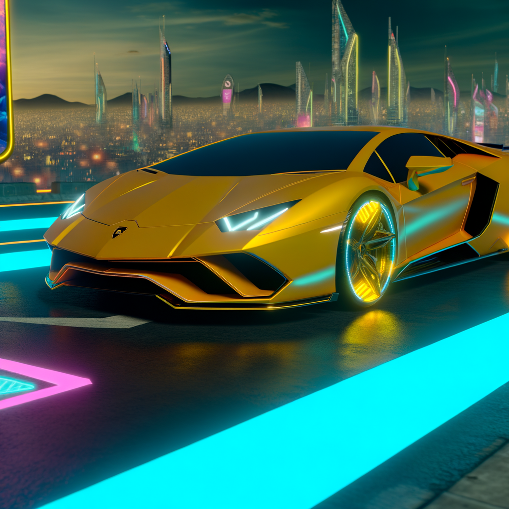 Sleek Lamborghini supercar on futuristic road.