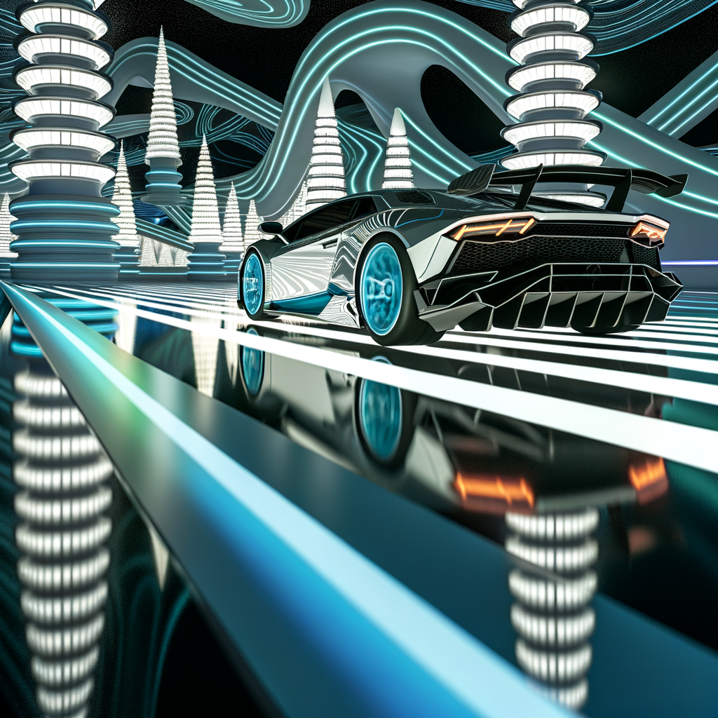 Sleek Lamborghini supercar on futuristic track.