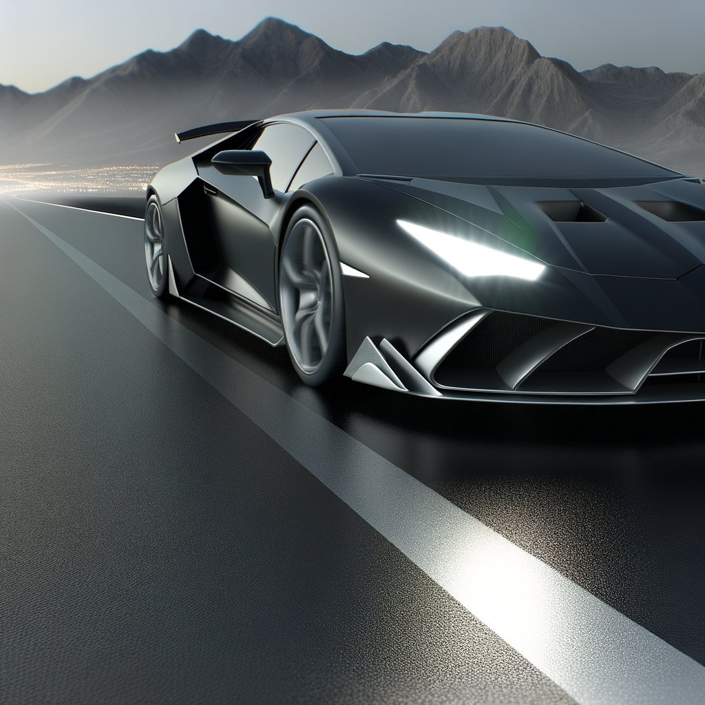 Sleek Lamborghini supercar on futuristic road.