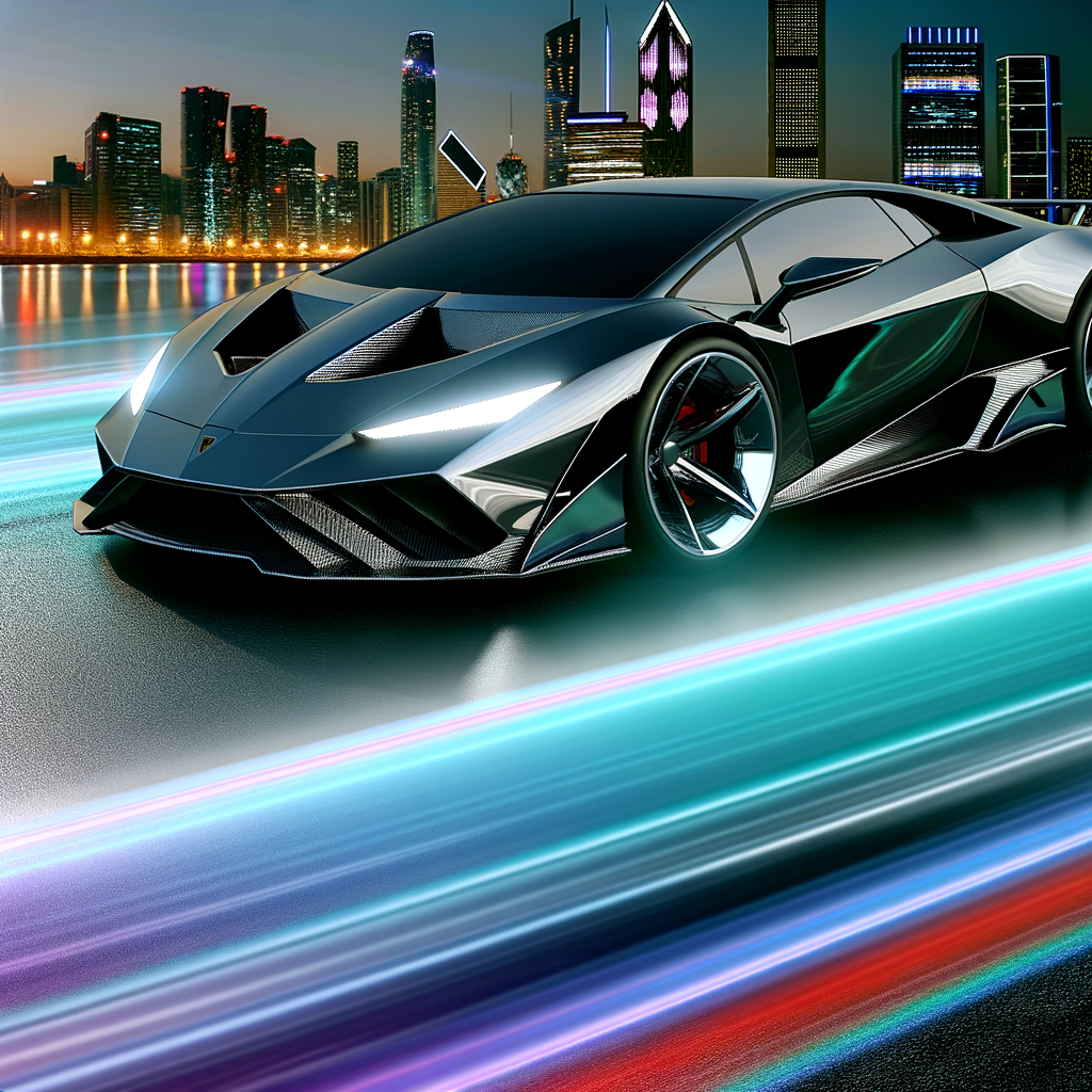 Sleek Lamborghini supercar on futuristic road.