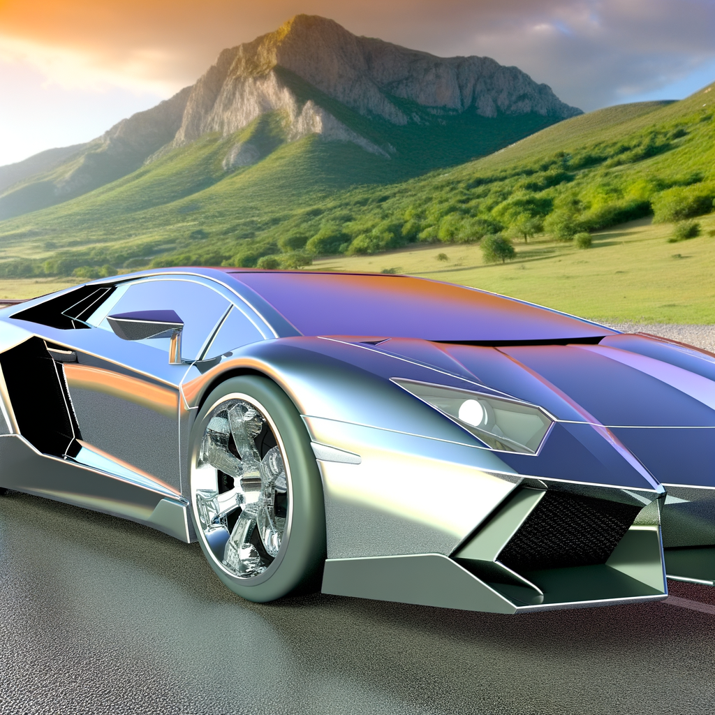 Sleek Lamborghini supercar on scenic highway.