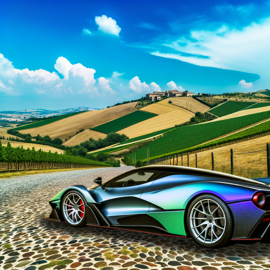 Sleek Lamborghini supercar on scenic Italian road.