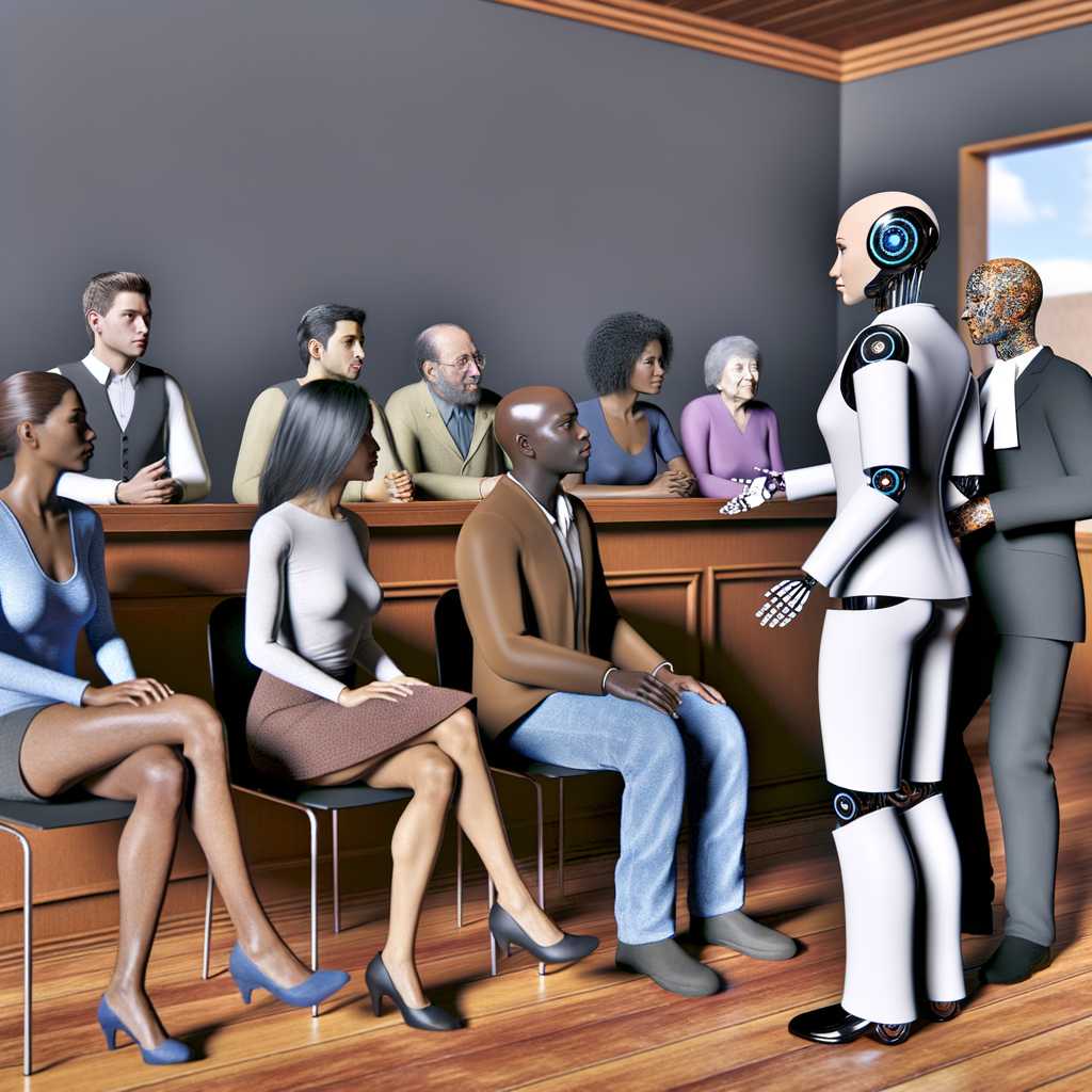 AI lawyer assisting diverse clients confidently.