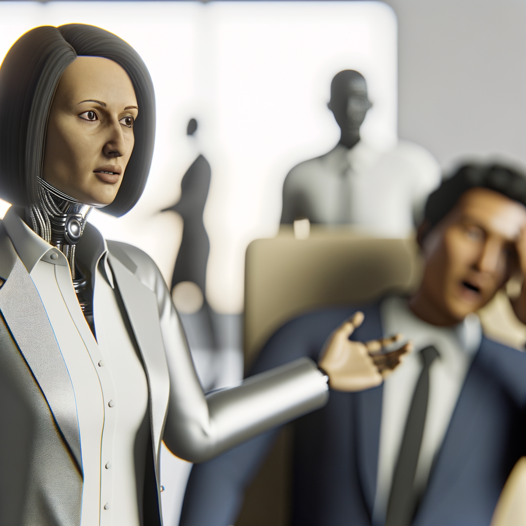 AI lawyer assisting overwhelmed employee confidently.