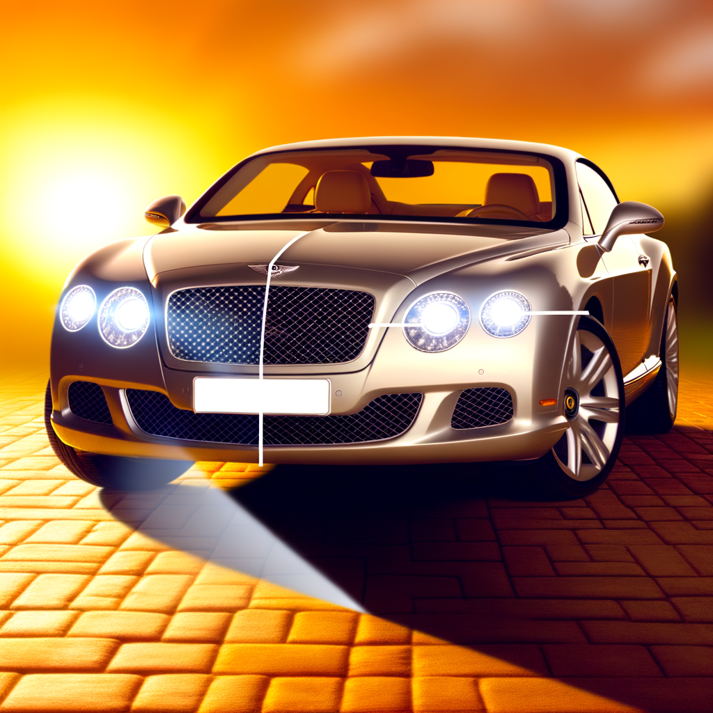 Bentley car glistening under golden sunset.