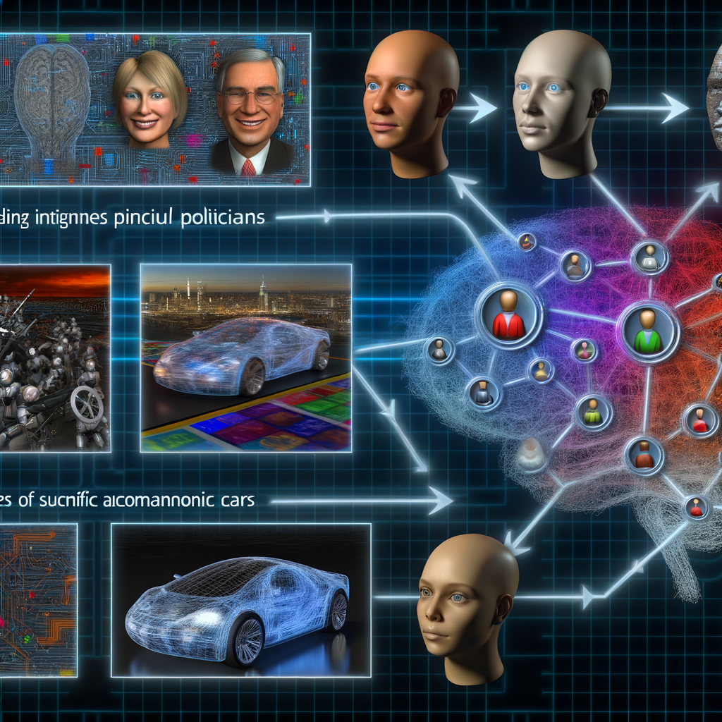Digital AI brain connecting politics, cars.