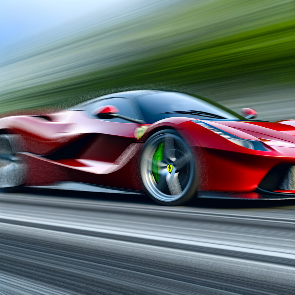 Ferrari supercar in motion, blurring reality.