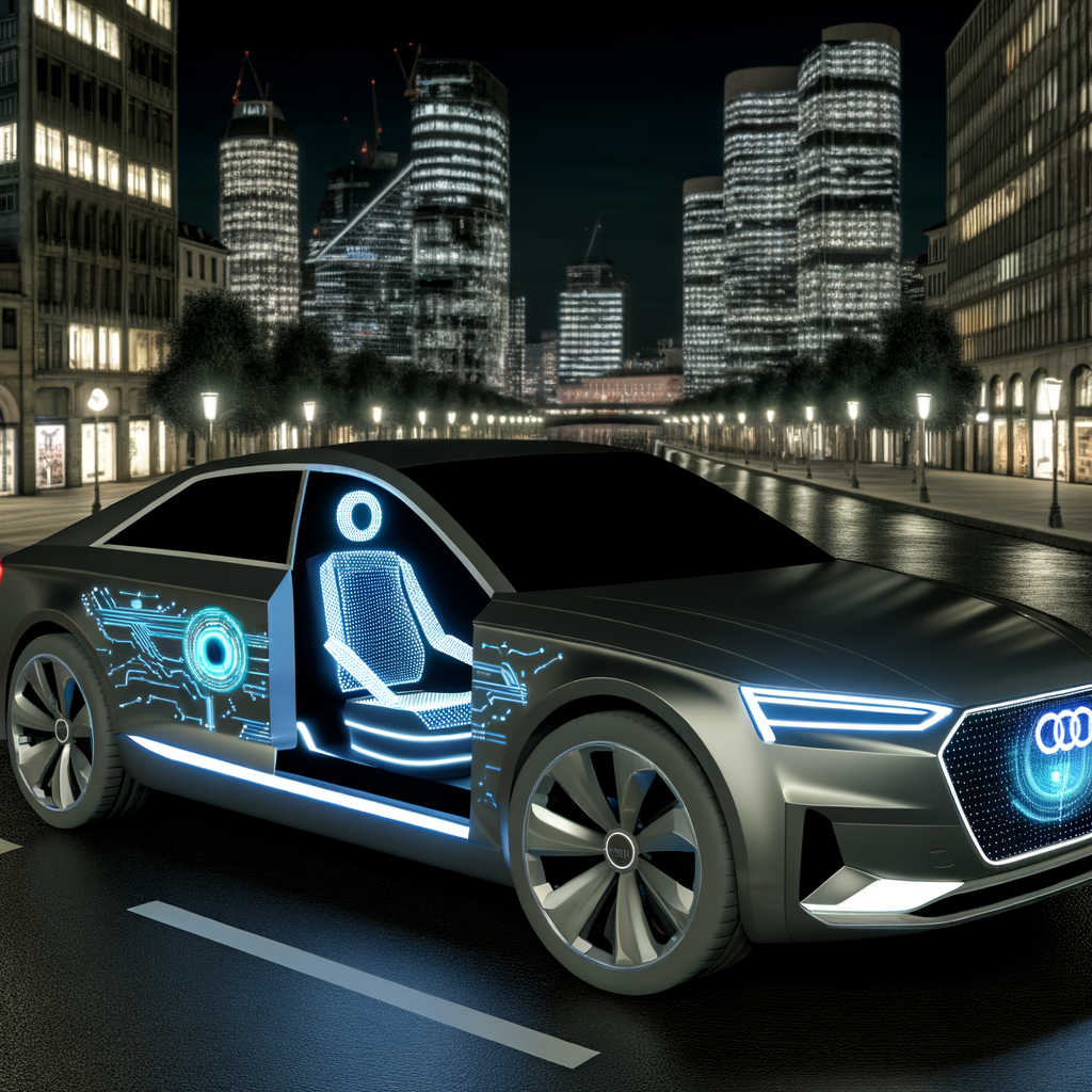 Futuristic Audi car with glowing AI interface.