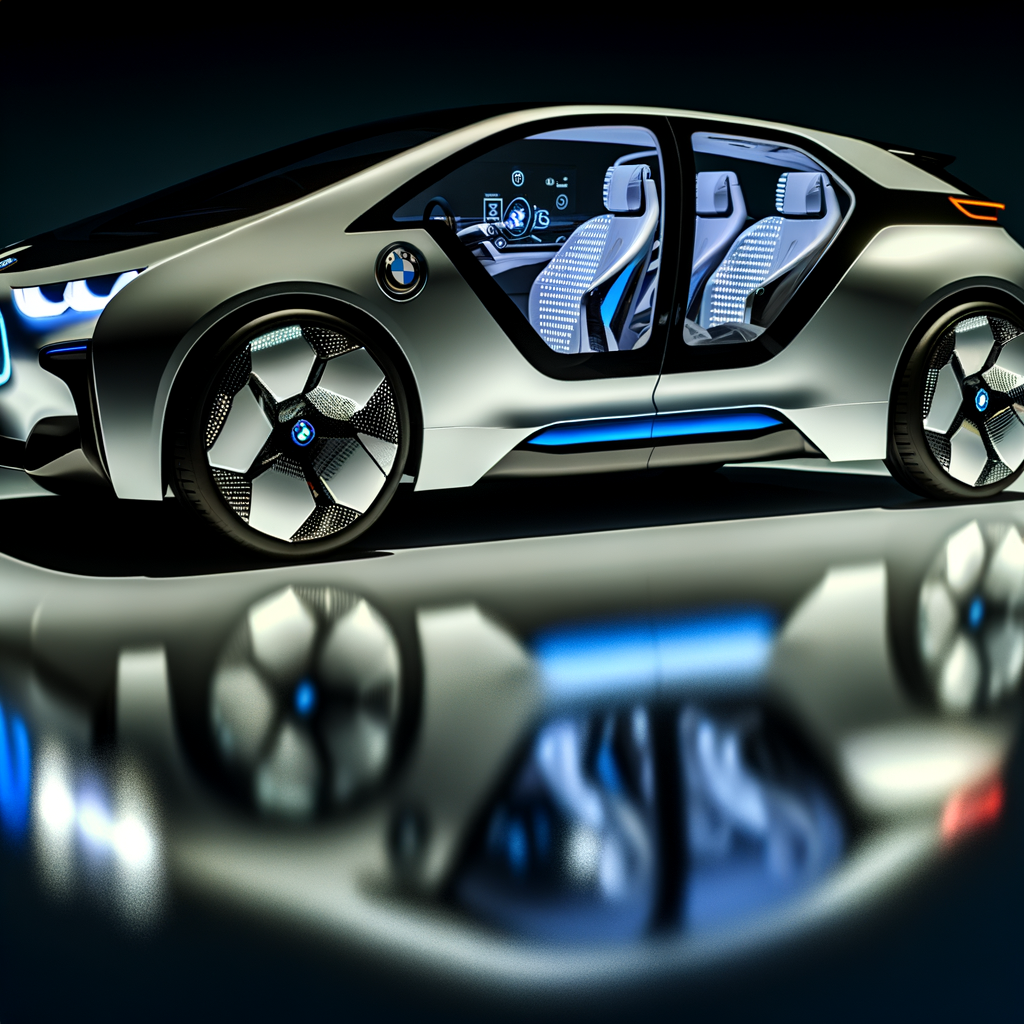 Futuristic BMW EV with digital interface.
