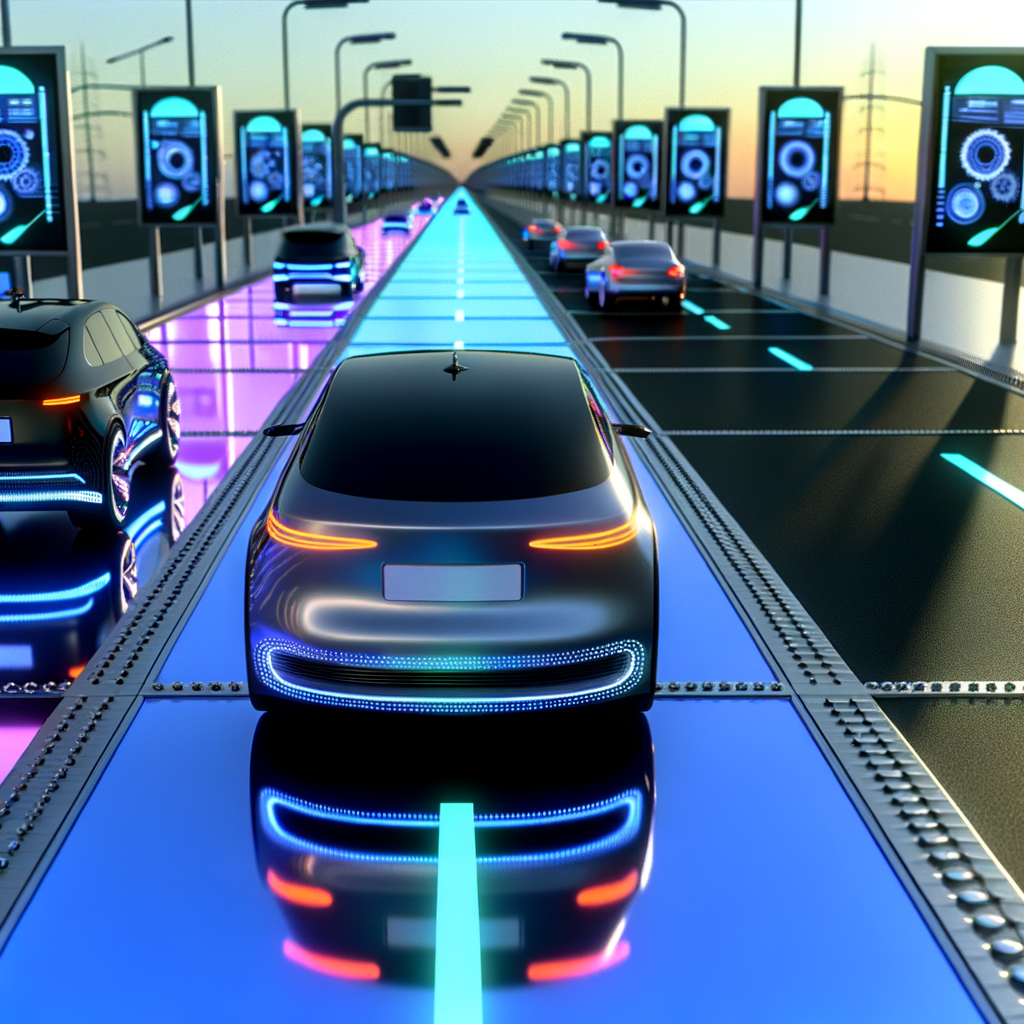 Futuristic cars driving on a smart highway.