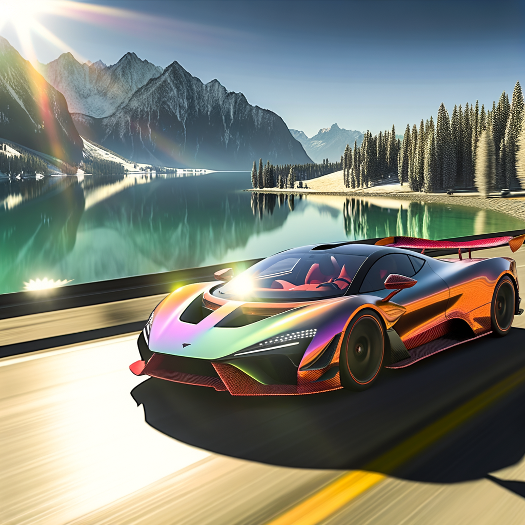Lamborghini supercar on a scenic drive.