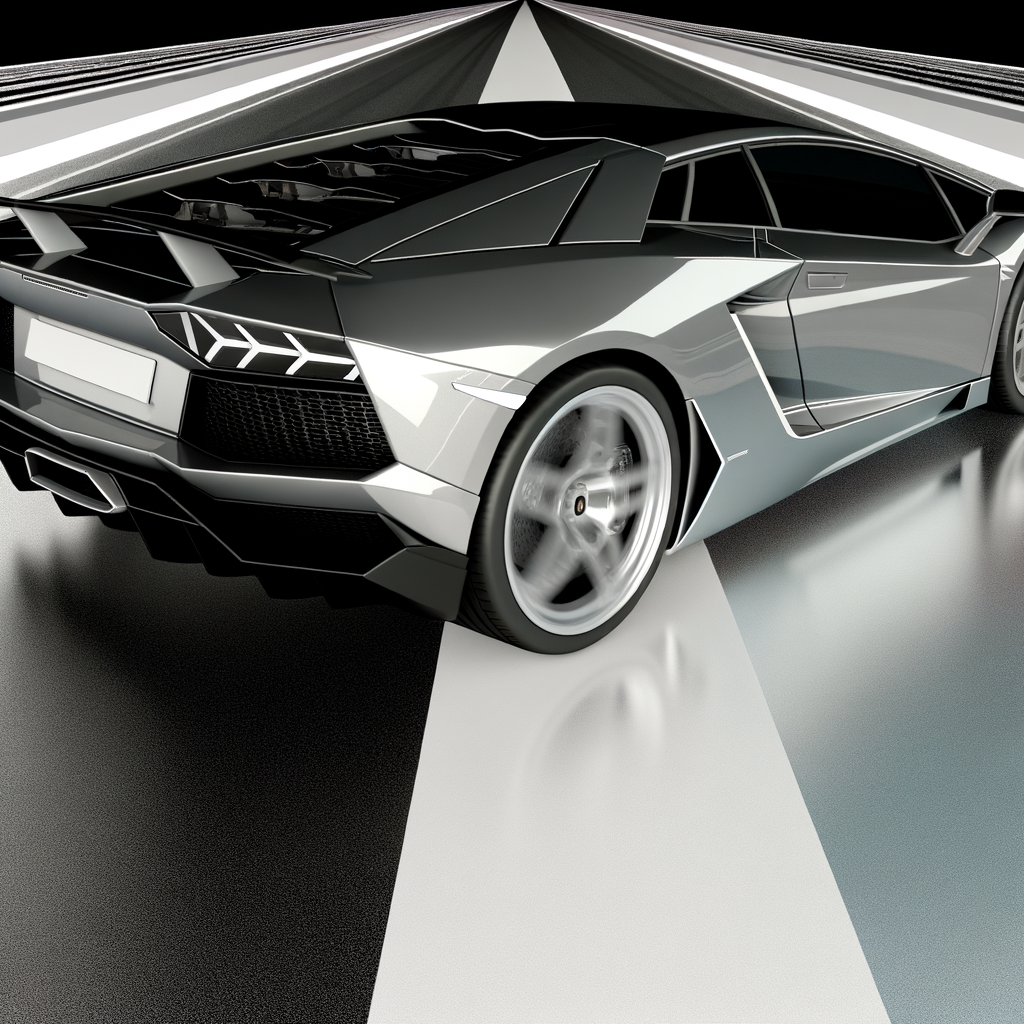 Lamborghini supercar on sleek futuristic road.