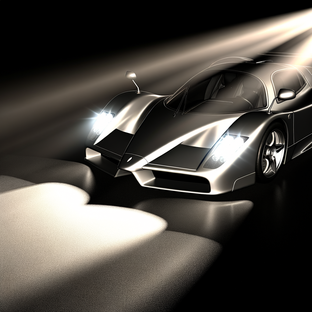 Sleek Lamborghini supercar glistening under spotlight.