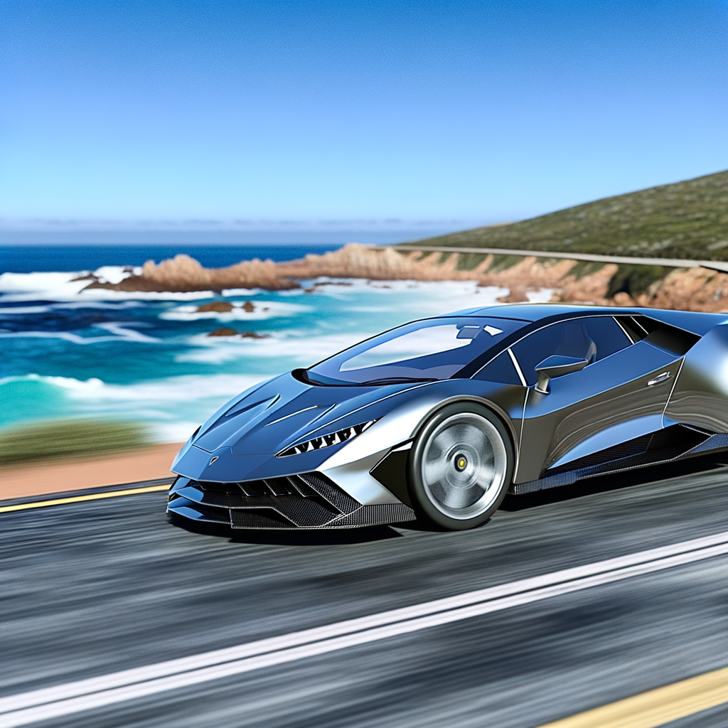 Sleek Lamborghini supercar on coastal highway.