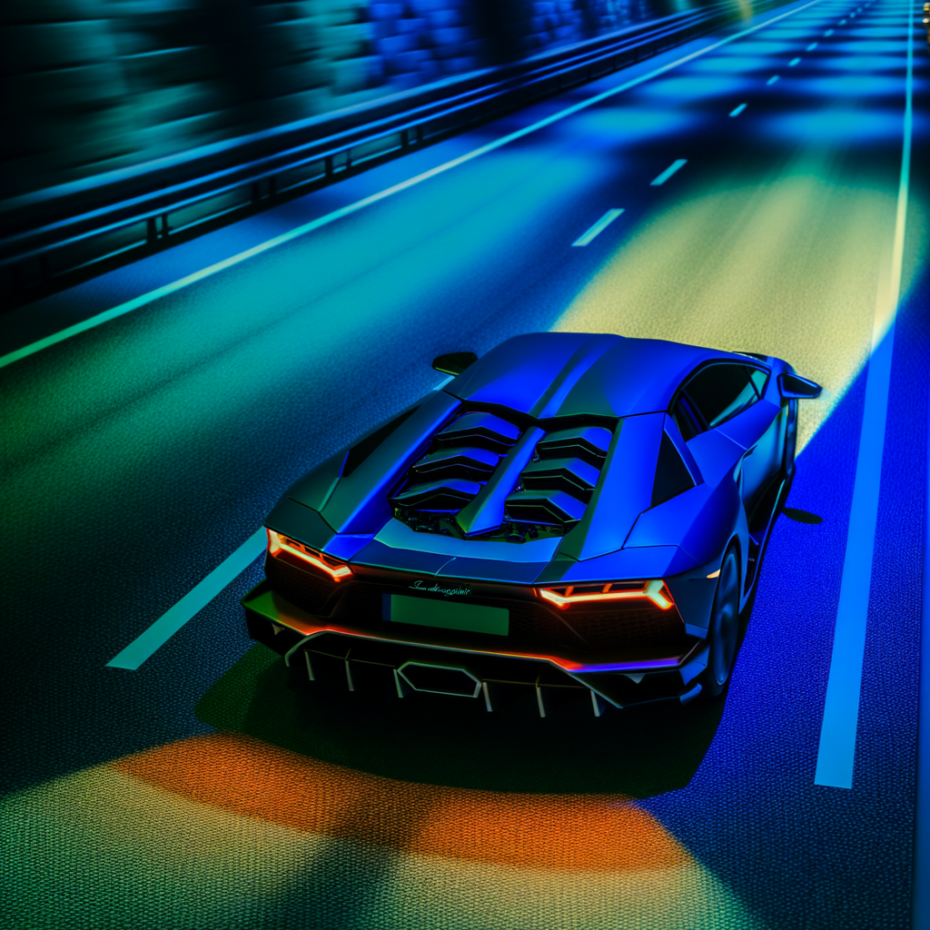 Sleek Lamborghini supercar on futuristic road.