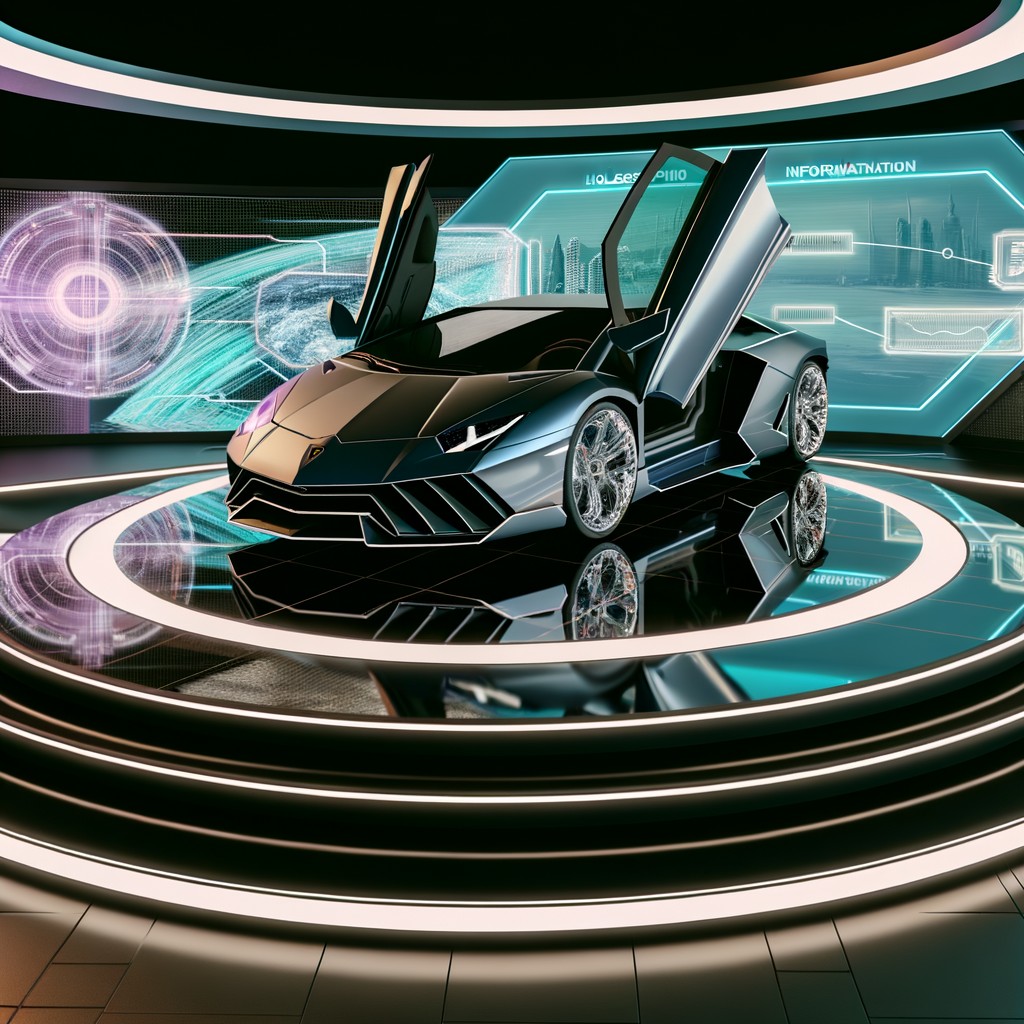 Sleek Lamborghini supercar on futuristic display.