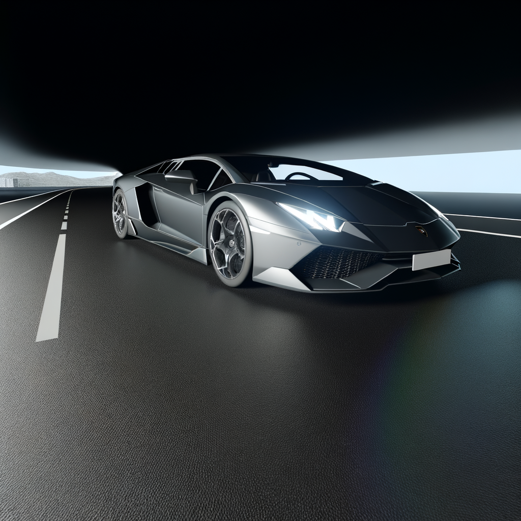 Sleek Lamborghini supercar on futuristic road.