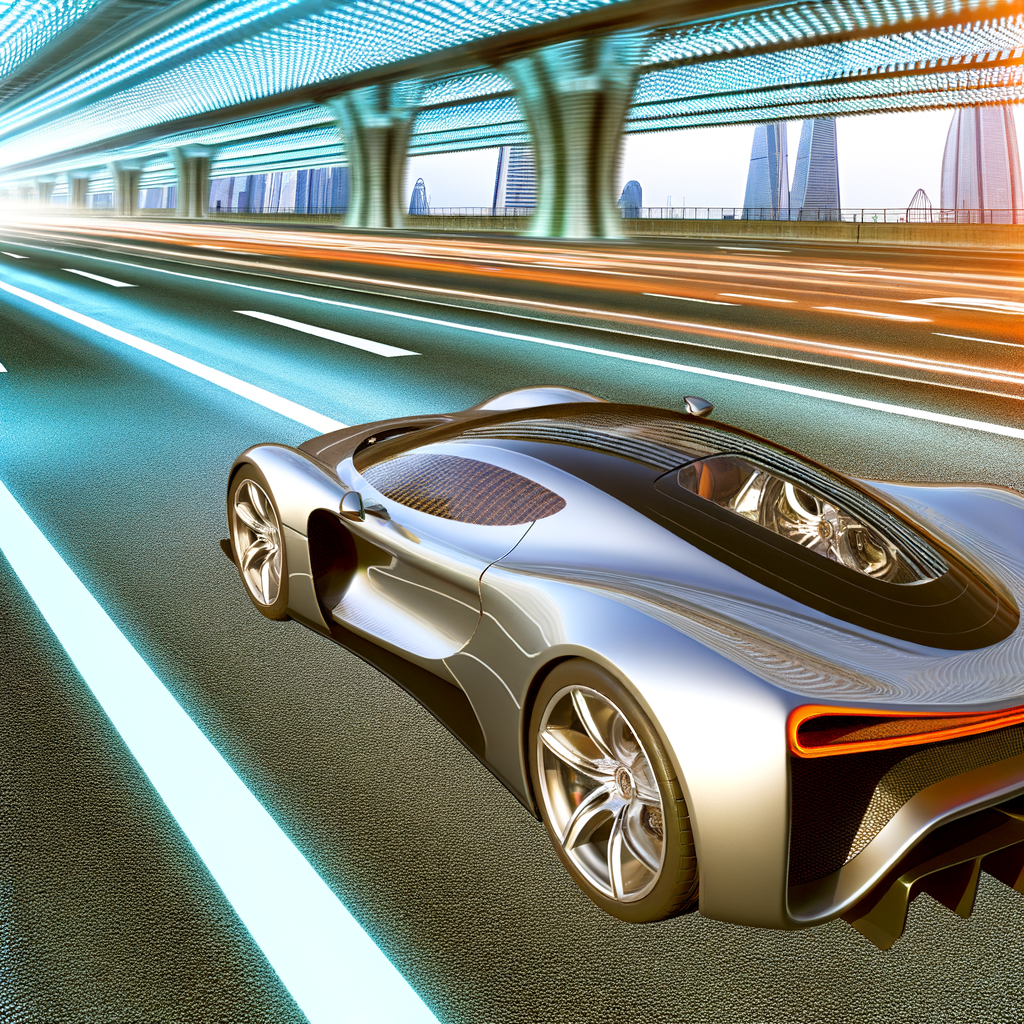 Sleek Lamborghini supercar on futuristic highway.