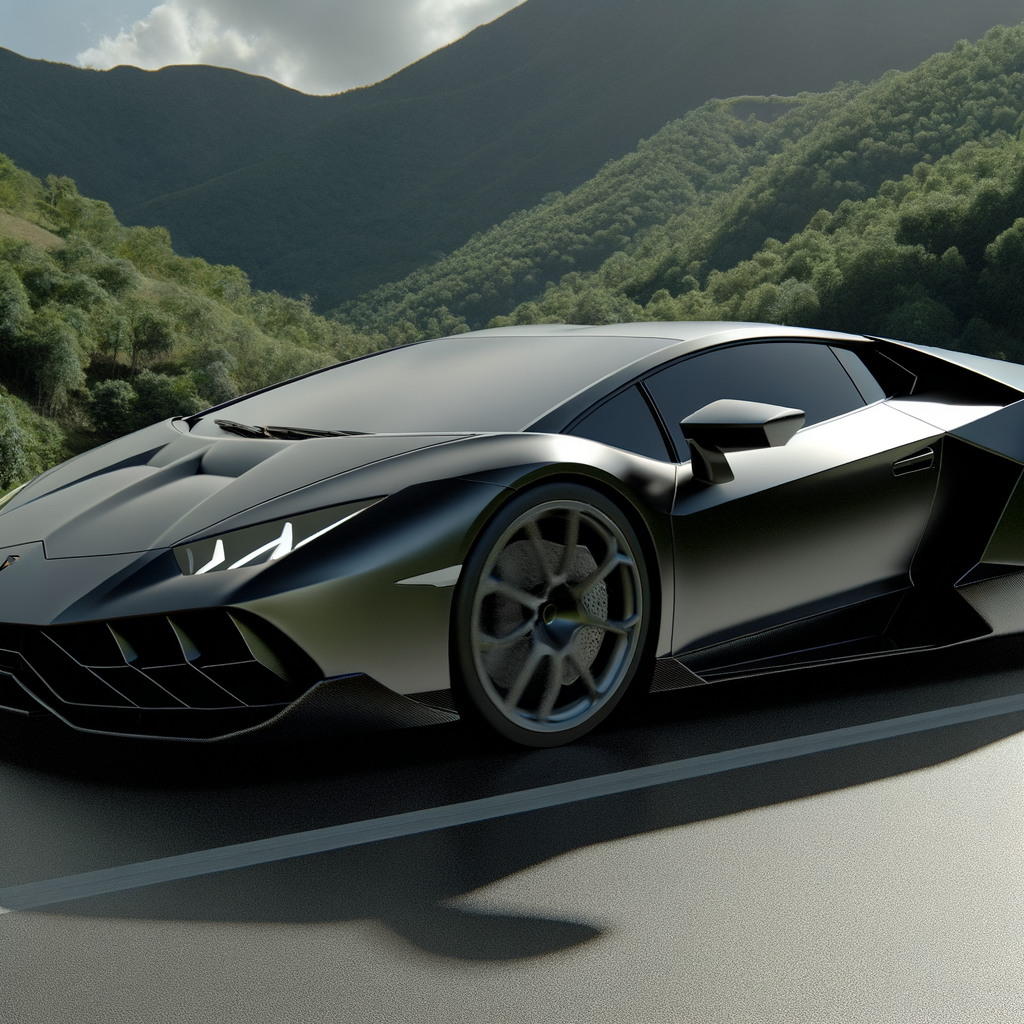 Sleek Lamborghini supercar on mountain road.