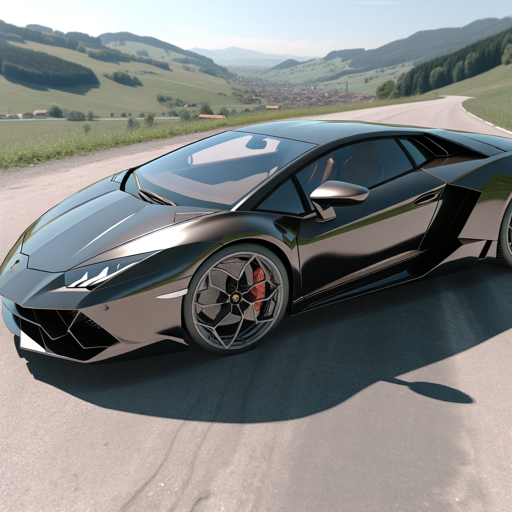 Sleek Lamborghini supercar on winding road.