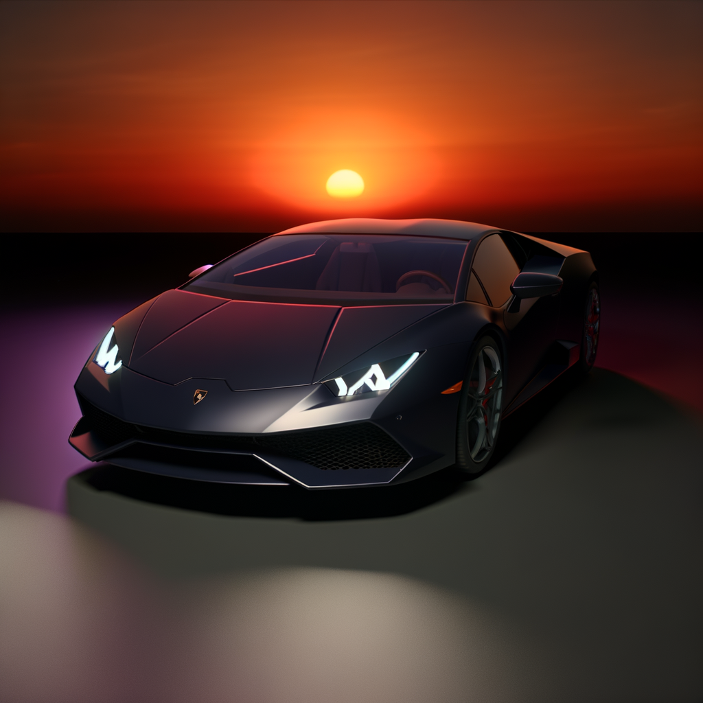 Sleek Lamborghini supercar under vibrant sunset.