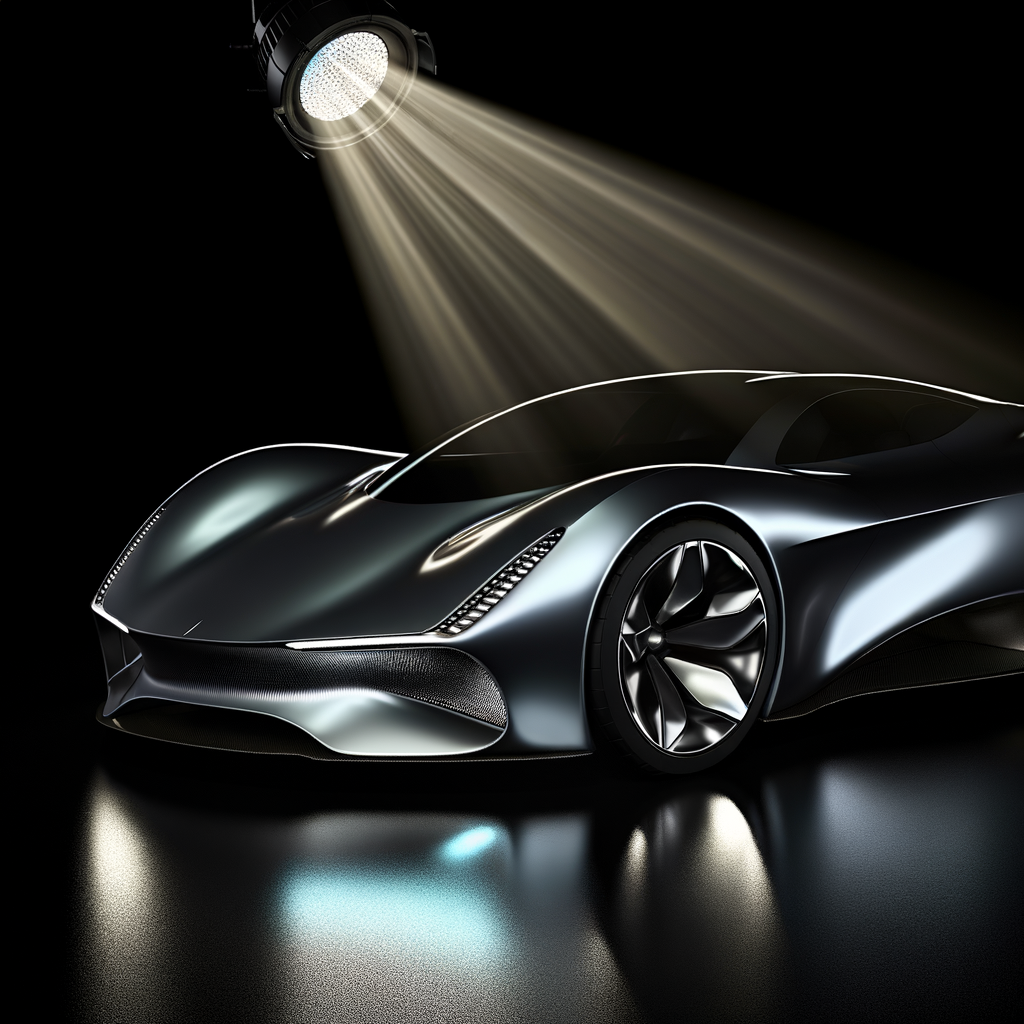 A sleek, futuristic Lamborghini under spotlight.