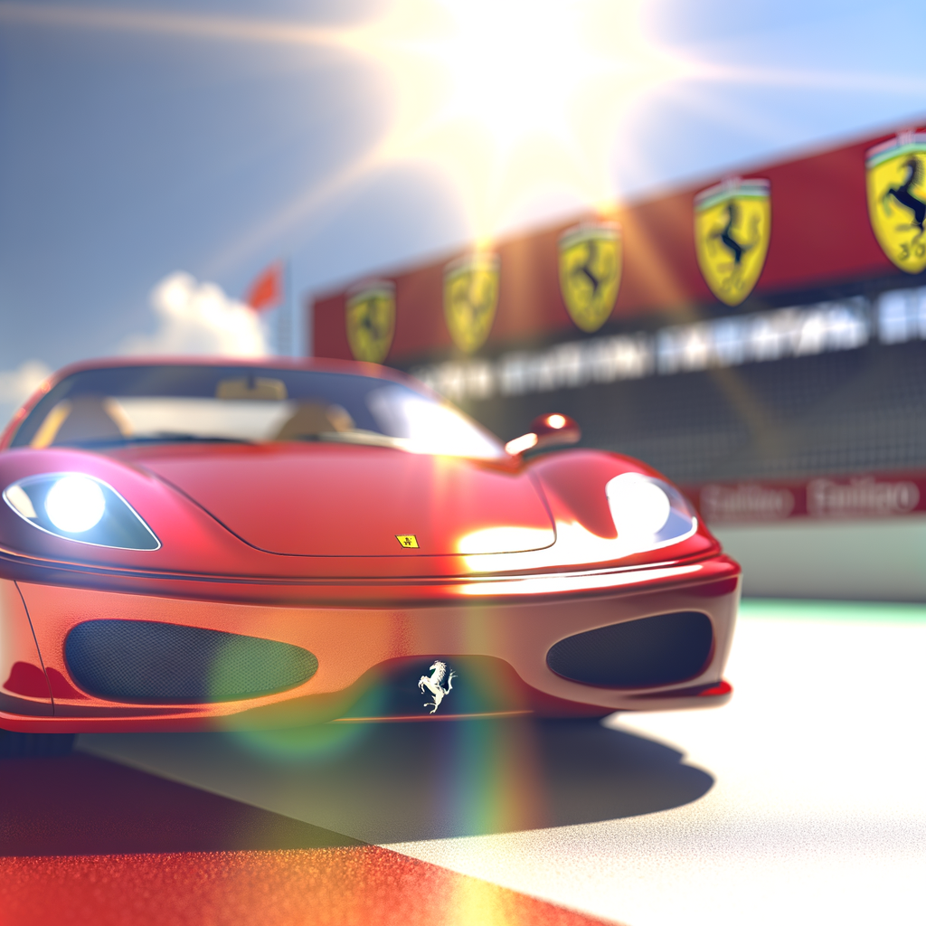 Ferrari supercar glistens under Maranello's sun.