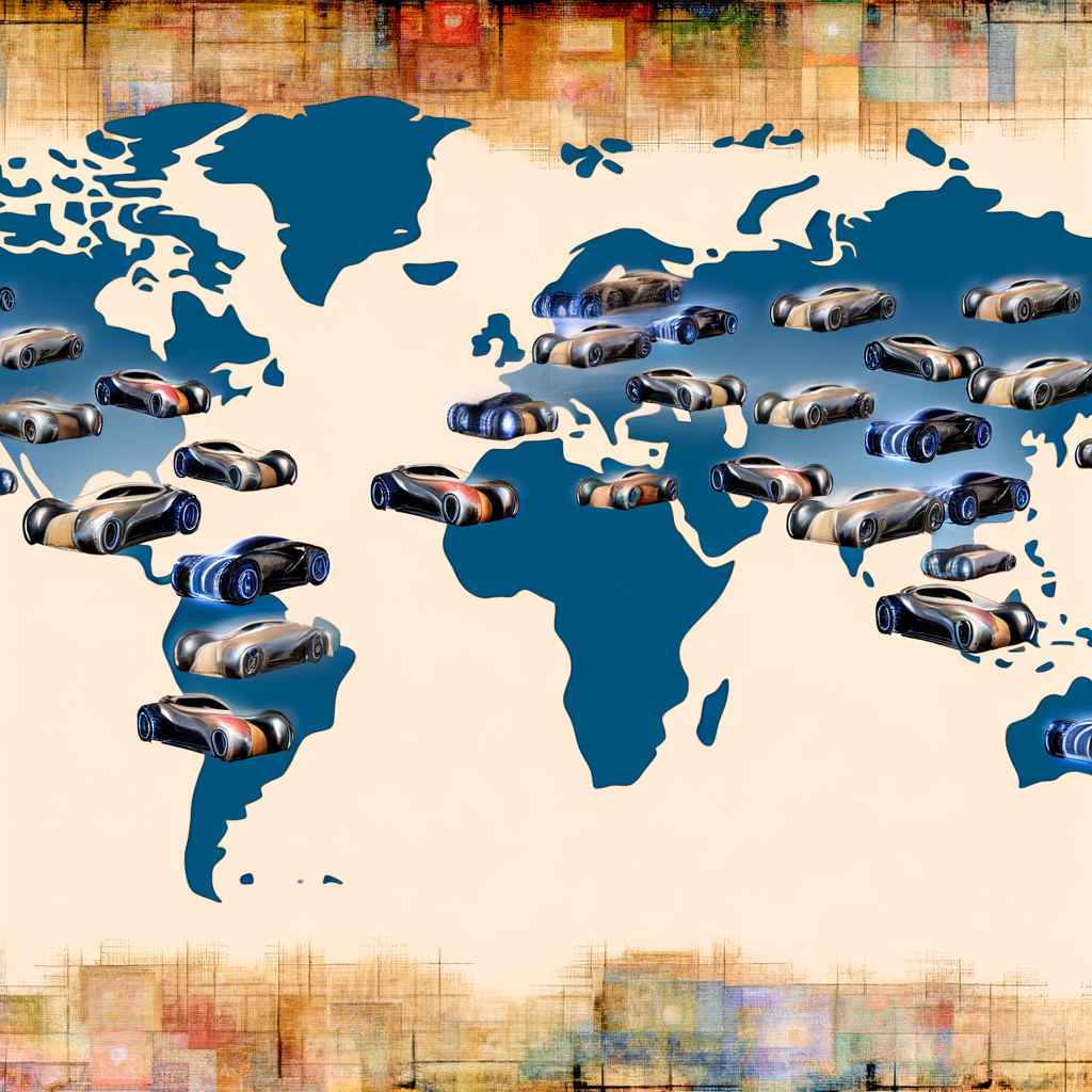 Futuristic cars showcasing technology on global map.