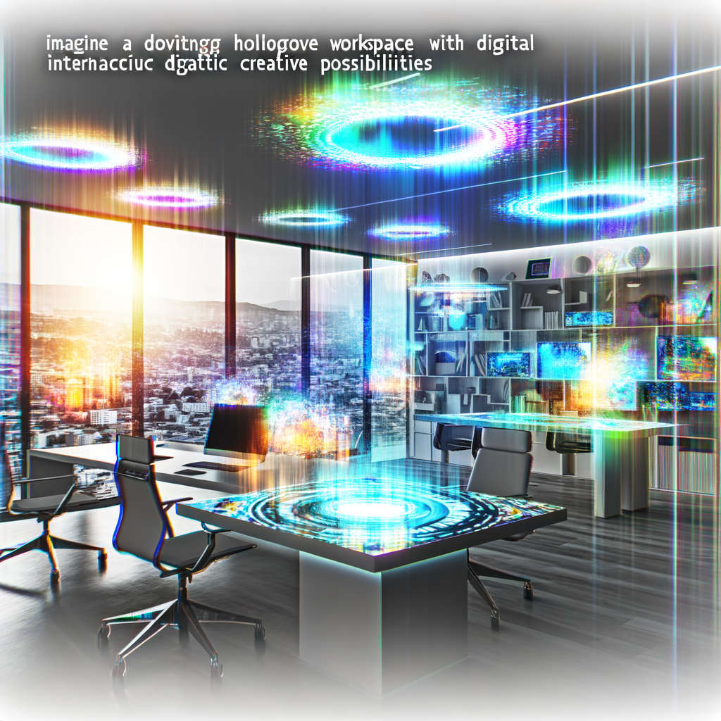 Futuristic workspace with vibrant digital creativity.