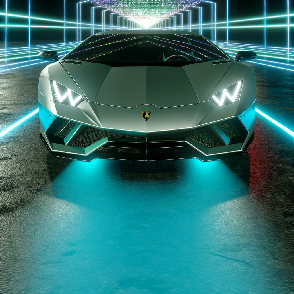 Sleek Lamborghini supercar on futuristic road.