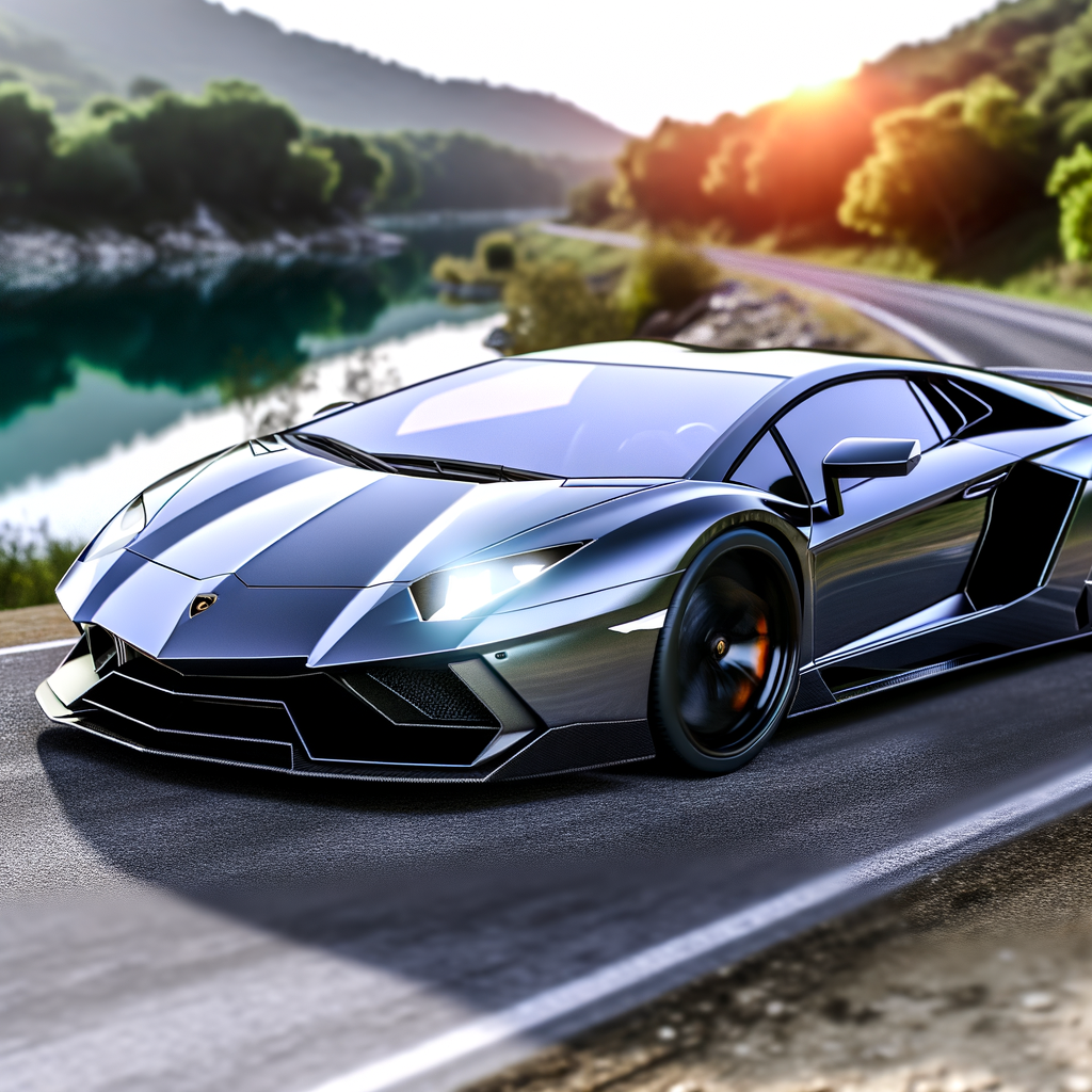 Sleek Lamborghini supercar on scenic road.