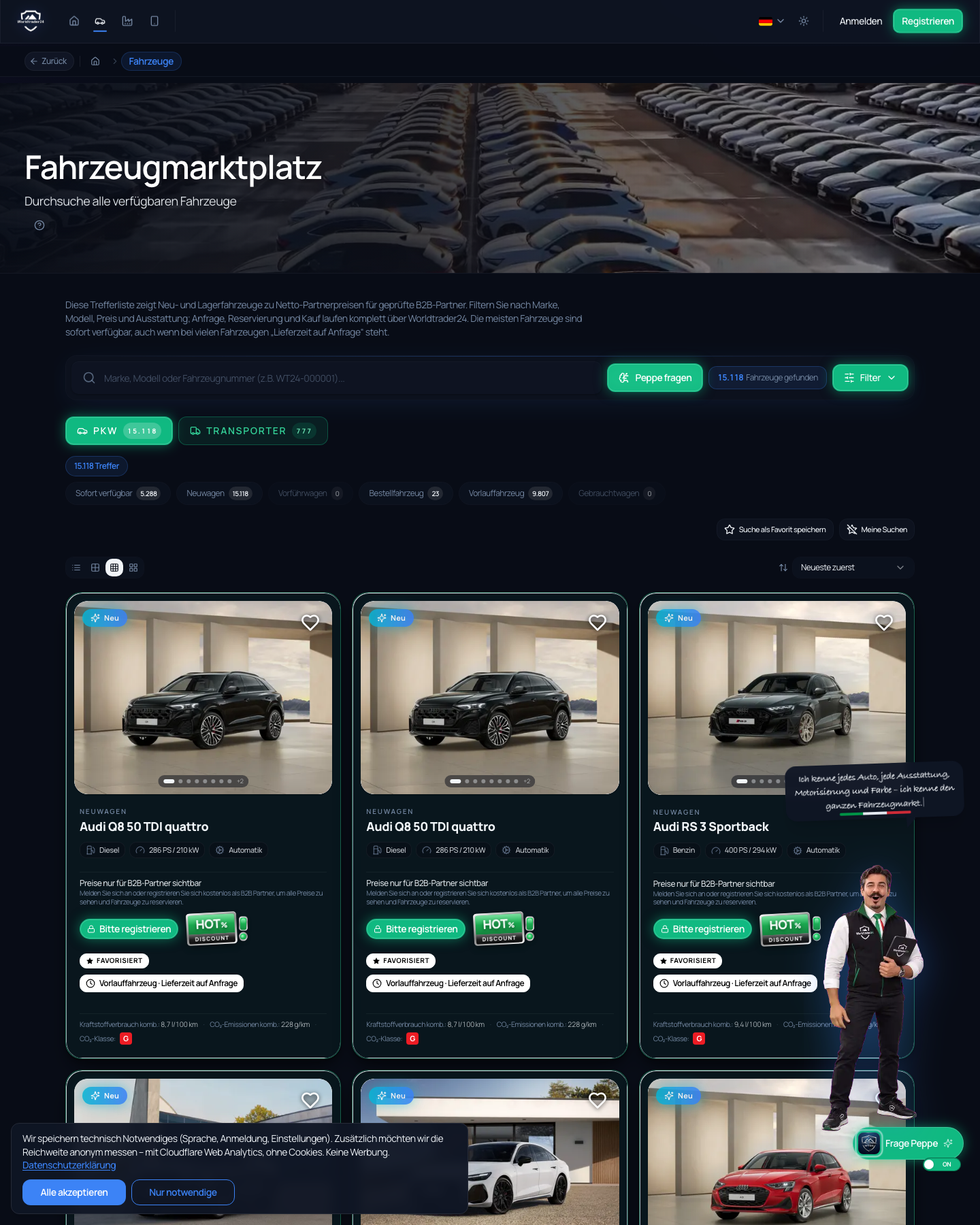 WorldTrader24 Fahrzeugsuche Snapshot