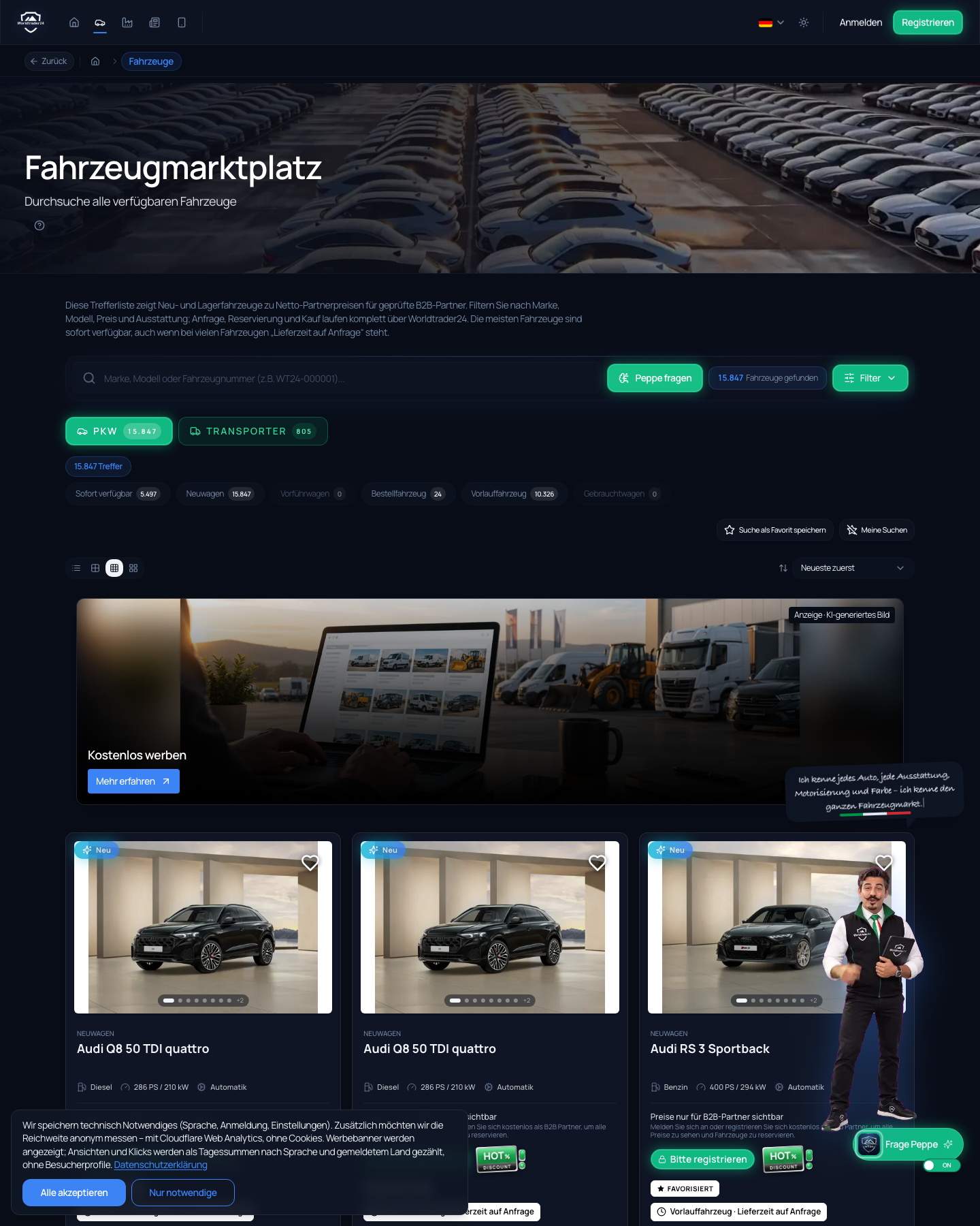 WorldTrader24 Fahrzeugsuche Snapshot