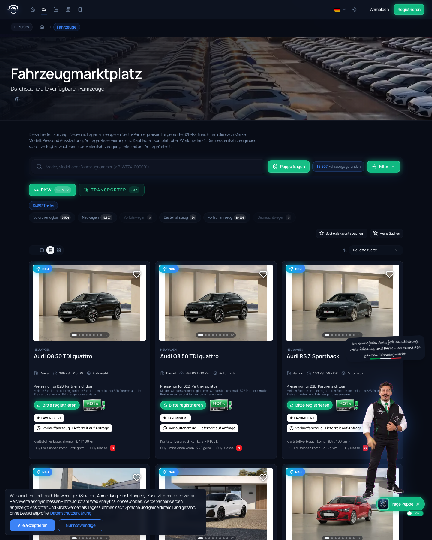 WorldTrader24 Fahrzeugsuche Snapshot