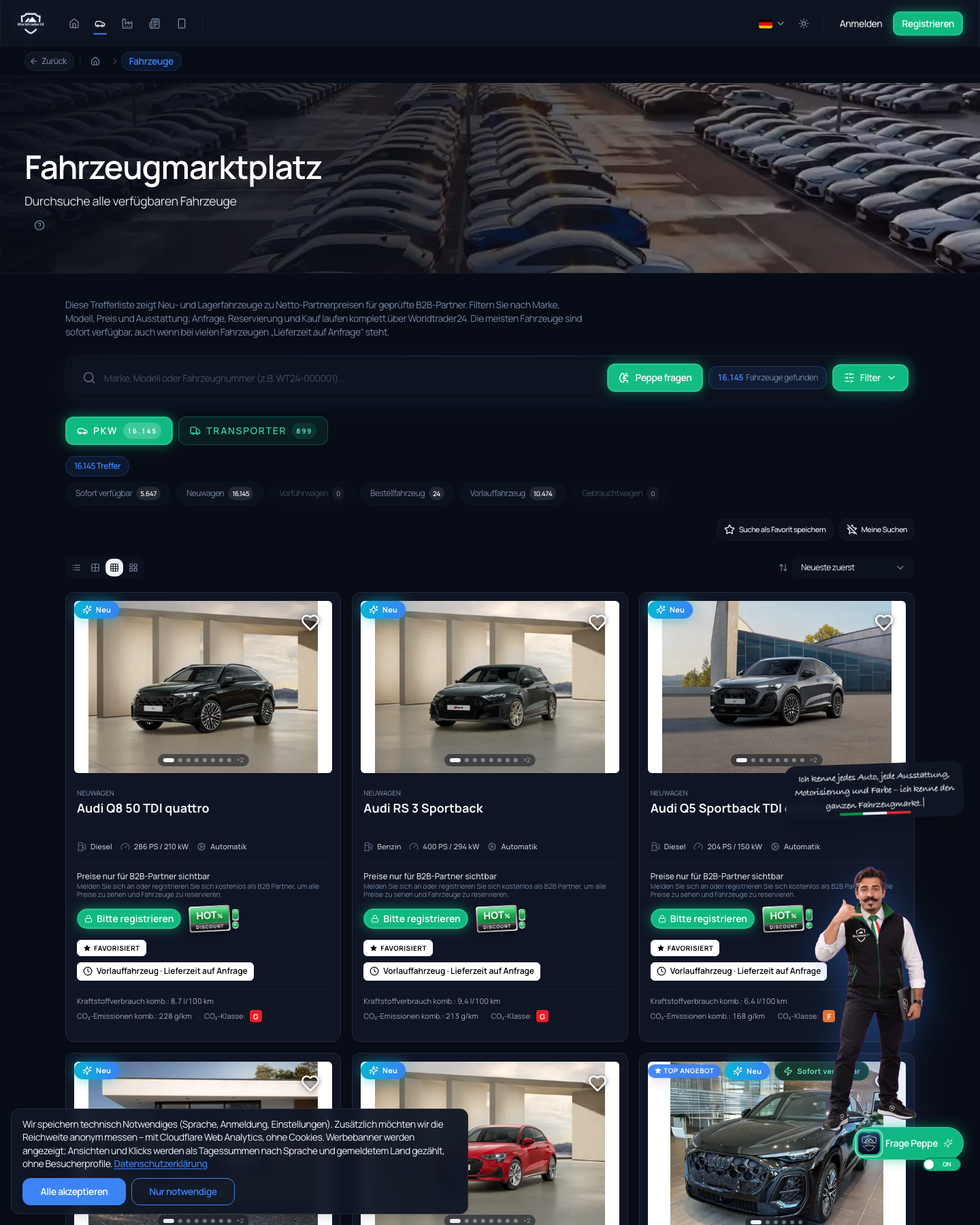 WorldTrader24 Fahrzeugsuche Snapshot