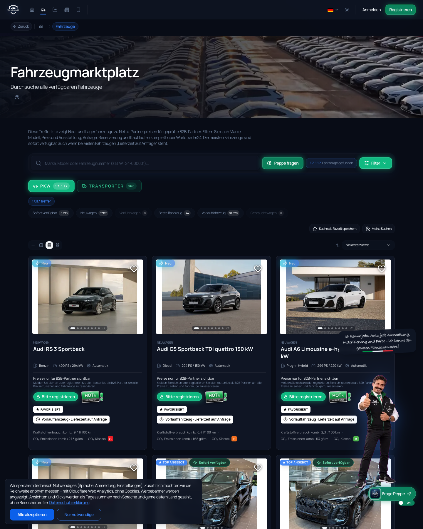 WorldTrader24 Fahrzeugsuche Snapshot