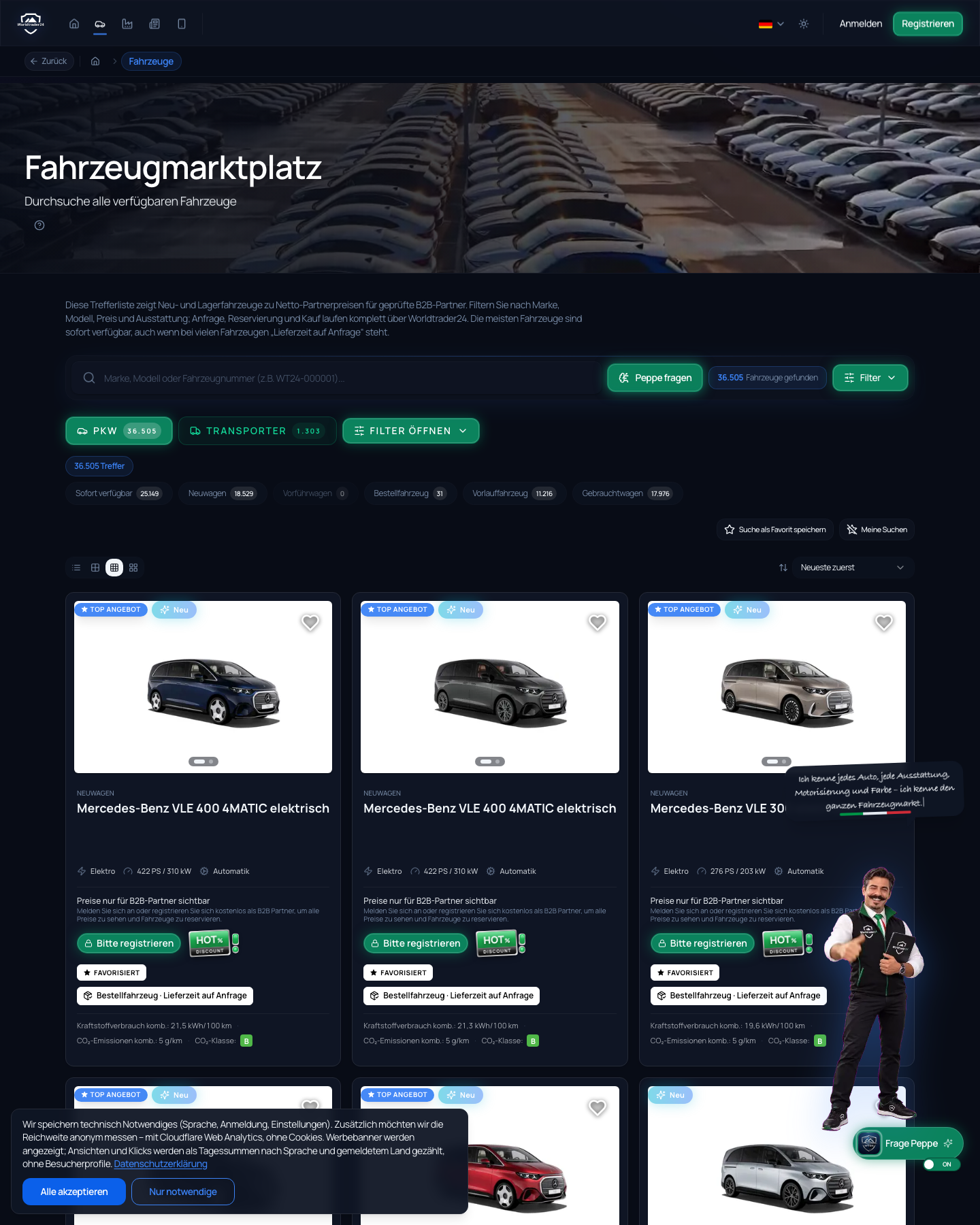 WorldTrader24 Fahrzeugsuche Snapshot